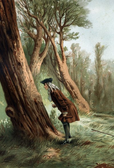 René Antoine Ferchault de Réaumur (1683-1757), Franse natuurkundige en natuuronderzoeker, bestudeert de zeden van rupsen. Naar 