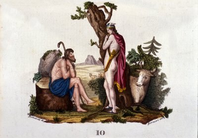 Weergave van Argus en Io, veranderd in een koe door Mercurius. Plaat uit 