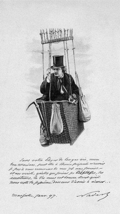 Voorstelling van Felix Tournachon genaamd Nadar in de gondel van een ballon. 1897 door Unknown artist
