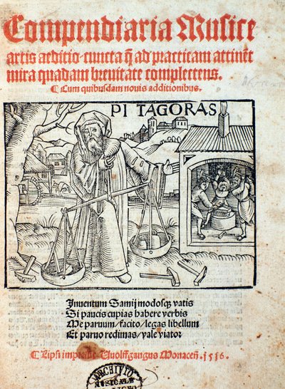 Voorstelling van Pythagoras, uit Compendiara musica (1516) door Unknown artist