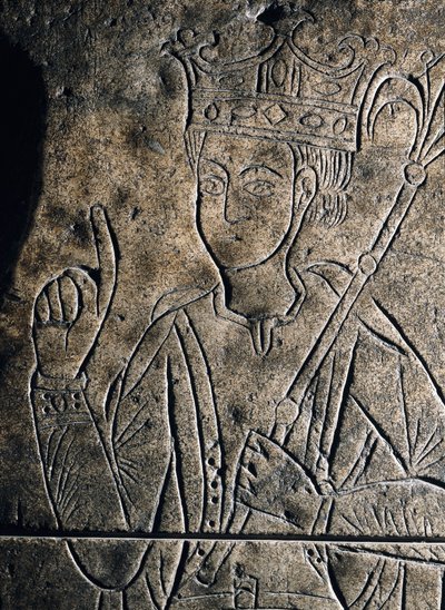 Voorstelling van Sanchez II Garcia (1010-1029), Graaf van Castilië. Laag reliëf gebeeldhouwd op het graf van het klooster van San Salvador, in Ona (Spanje). door Unknown artist