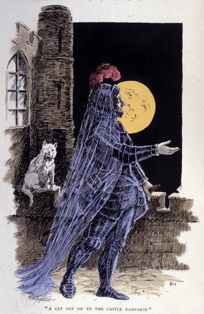 Voorstelling van een geest op een vollemaan nacht. Gravure 1894 door Unknown artist