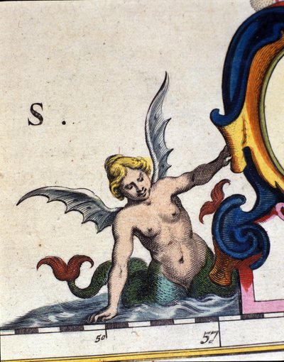 Weergave van een gevleugelde sirene. Detail van 
