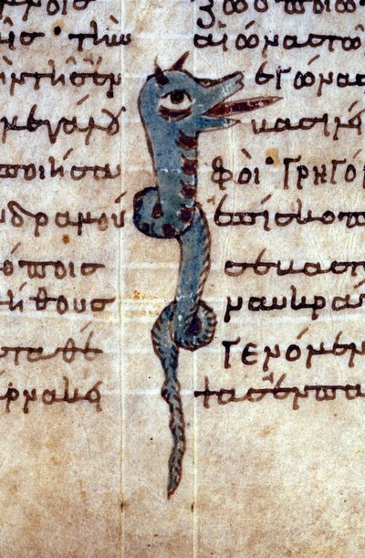 Voorstelling van een slang. 12e-eeuws manuscript. door Unknown artist