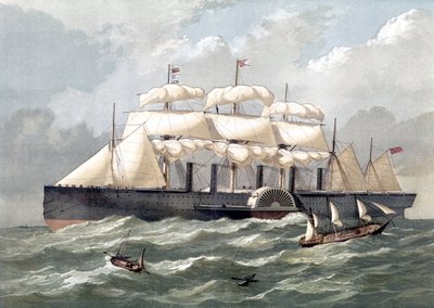 Voorstelling van het Britse schip Great Eastern, eerste gigantische lijnschip, ingewijd in 1858 ontworpen door Isambard Kingdom Brunel - 19e eeuw door Unknown artist