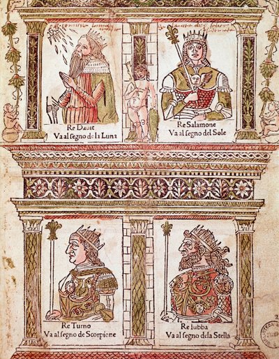 Representatie van de pagina van de koningen: Koning David, Koning Salomo, Koning Turno en Koning Lubba door Unknown artist