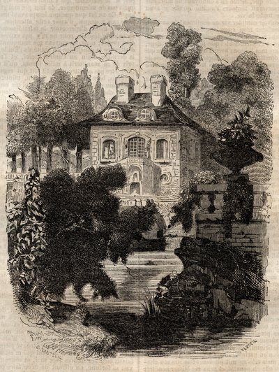 Residentie van Rousseau op het eiland Saint-Pierre (St. Petersinsel) Bern - Zwitserland - Illustratie voor de 