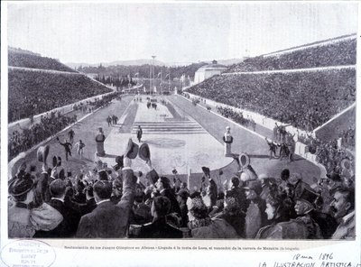 Herstel van de Olympische Spelen in Athene: aankomst van Lues, marathonwinnaar door Unknown artist