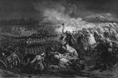 Terugtrekking van de Arabieren voor het plein gevormd door het Franse leger bij Constantine in 1837. In 