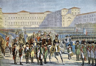 Beoordeling van het Italiaanse leger in Milaan door generaal Murat (1800) door Unknown artist