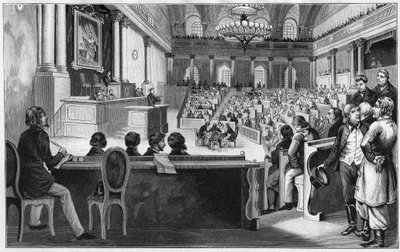 Revolutie in Wenen 1848 - De bijeenkomst van de eerste Oostenrijkse Grondwetgevende Vergadering (Reichsversammlung), juli 1848, in de Spaanse Rijschool in Wenen, Oostenrijk. door Unknown artist