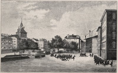 Revolutie van Genève van 7 tot 8 oktober 1846 (fazyst revolutie): verdediging van St Gervais op 7 oktober 1846 - Uitzicht op Place de Bel Air en Ponts-de-l