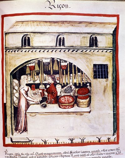 Rijstverkoper - in Tacuinum Sanitatis door Unknown artist