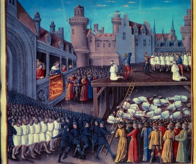 Richard Leeuwenhart maakt Turkse (moslim) gevangenen bang tijdens de Derde Kruistocht in 1191. Miniatuur uit een manuscript door Sebastien Mamerot door Unknown artist