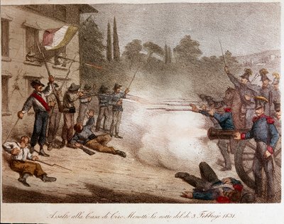 Risorgimento: de soldaten van François IV de Modène bestormden het huis van Ciro Menotti in de nacht van 03/02/1831 door Unknown artist