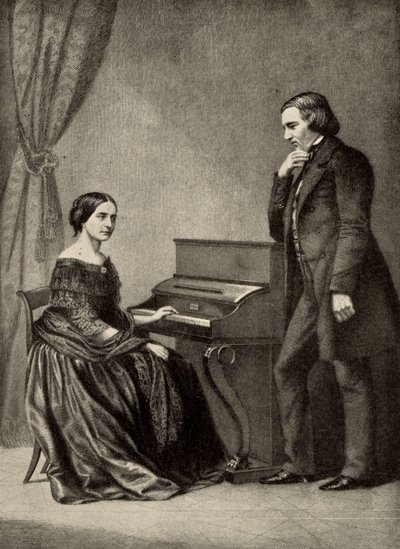 Robert Schumann (1810-1856) met zijn vrouw (prent) door Unknown artist