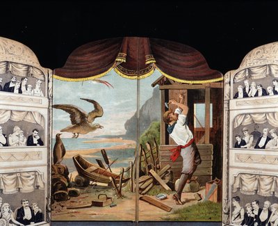 Robinson Crusoe bouwt zijn hut, circa 1890. Roman door Daniel Defoe (1660 - 1731) door Unknown artist