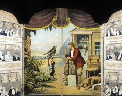 Robinson Crusoe met zijn papegaai, circa 1890. Roman door Daniel Defoe (1660 - 1731) door Unknown artist