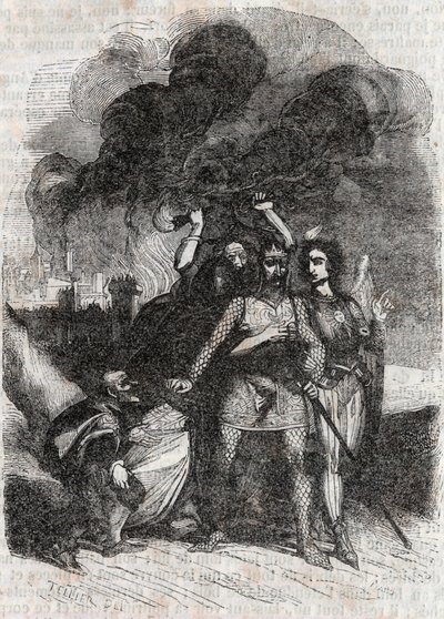 Rodomont verlaat Parijs - gravure van 1851 uit 
