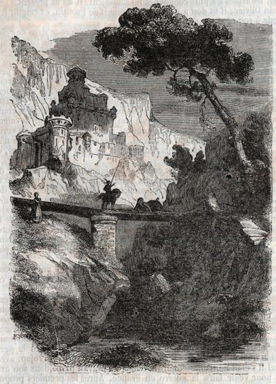 Rodomont verslagen door Bradamante - gravure van 1851 uit 