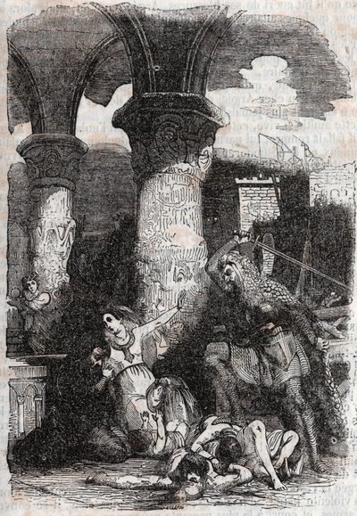 Rodomont slacht de inwoners van Parijs af - gravure van 1851 uit 