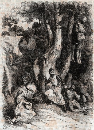 Roland en de Zeven Bandieten van de Grot - gravure van 1851 uit 