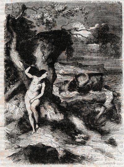Roland bevrijdt Olympe - gravure van 1851 uit 