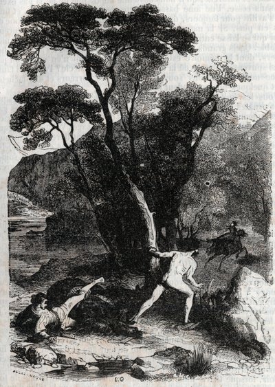 Roland achtervolgt Angelique (Angelica) - gravure van 1851 uit 