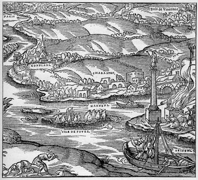Romeins Gallië: een monument gebouwd door de Parijse zeelieden onder het bewind van Tiberius, bij de samenvloeiing van de Seine en de Marne. Gravure in 