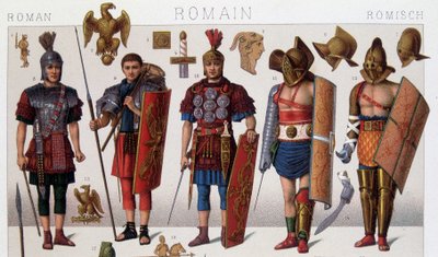 Romeinse gladiatorenkostuums en krijgers door Unknown artist