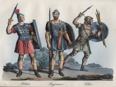 Romeinse soldaat - Legionair - Velites (lichte infanterie) - gravure uit Usi e Costumi di Tutti i Popoli dell