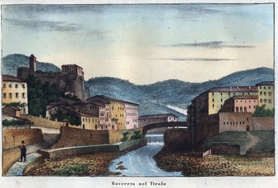Rovereto stad in Trentino in Noord-Italië - 19e eeuw - gravure uit 