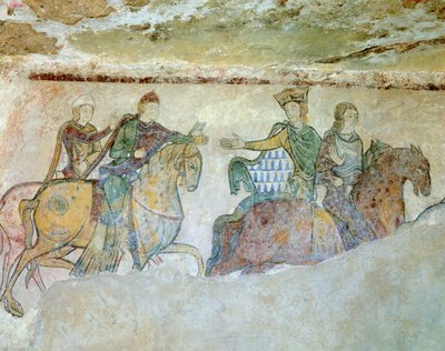 Koninklijke stoet, samengesteld uit koning Hendrik (Hendrik II) aan het hoofd van de stoet, achter hem zijn vrouw Alienor van Aquitanië (of Eleonore van Guyenne 1122-1204) (waarschijnlijk naar de gevangenis geleid in 1173) door Unknown artist