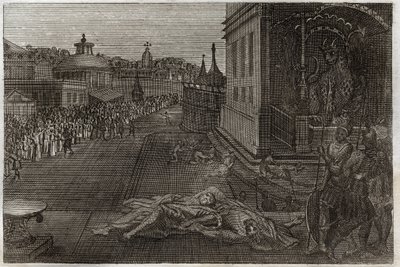 Bijbel van Royaumont, Nieuwe Testament: Dood van de twee profeten. De visioen van Sint Jan over twee dode profeten, die daarna weer tot leven komen. Zevende bazuin van de Openbaring. Illustratie uit 1811 door Unknown artist