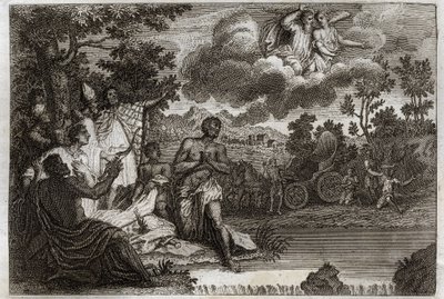 Royaumont Bijbel, Nieuwe Testament: Doop van de eunuch. Sint Filippus Diaken verkondigt het geloof aan een eunuch van de koningin van Ethiopië en doopt hem. Illustratie uit 1811. door Unknown artist