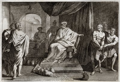Royaumont Bijbel, Nieuwe Testament: Gelijkenis van de talenten. Een meester straft een van zijn dienaren die het geld dat hij hem gaf, verborg. Illustratie uit 1811. door Unknown artist