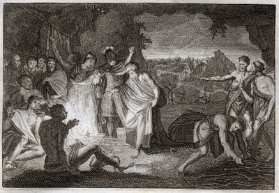 Royaumont Bijbel, Nieuwe Testament: Schipbreuk van Sint Paulus. Hij wordt gebeten door een adder zonder enige schade. Illustratie uit 1811. door Unknown artist