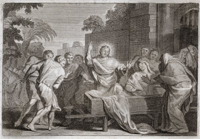 Royaumont Bijbel, Nieuwe Testament: Zoon van de weduwe van Nain. Jezus Christus wekt de zoon van een weduwe uit de stad Nain op. Illustratie uit 1811. door Unknown artist