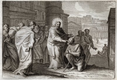 Royaumont Bijbel, Nieuwe Testament: De blinde genezen. Jezus Christus geneest wonderbaarlijk de blinde. Illustratie uit 1811. door Unknown artist