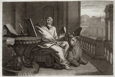 Bijbel van Royaumont, Nieuwe Testament: De evangelist Sint Lucas met de stier. Illustratie uit 1811. door Unknown artist