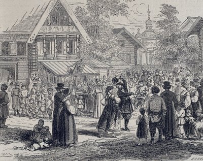 Rusland (19e eeuw). Feest in een dorp. 1879 door Unknown artist