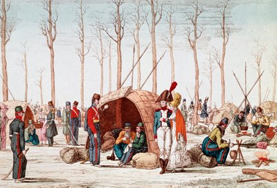 Russische soldaten bivakkeren op de Champs-Elysees, Parijs, Frankrijk, 31 maart 1814 door Unknown artist