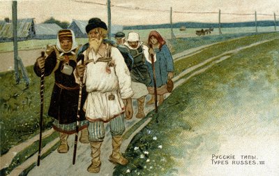 Russische reizigers te voet in de 19e eeuw door Unknown artist