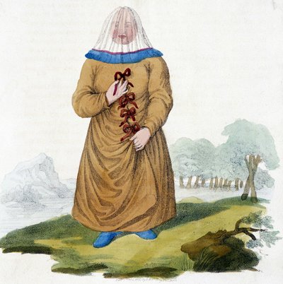 Russische vrouw van een Ostiak stam in traditionele kleding (Khanty of Khante: Paleosiberische jagers, gevestigd in het bosgebied van de midden Ob-vallei) door Unknown artist