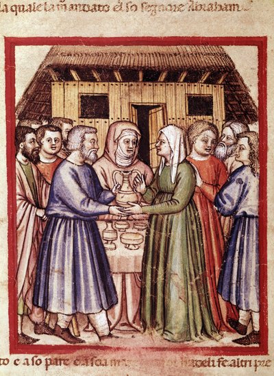 Bruiloft van Ruth. Miniatuur uit codex 212 (of padovano codex of Bijbel van Padua) 1390-1400 Rovigo, Accademia dei Concordi door Unknown artist