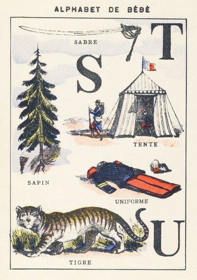 S T U: sabel, spar, tent, tijger, uniform door Unknown artist