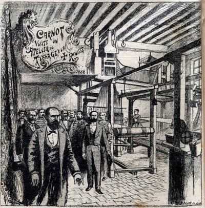 Sadi Carnot (1837-1894) bezoekt een werkplaats in Canut, 8 oktober door Unknown artist