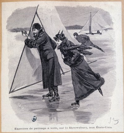 Zeiloefening op de Shrewsbury, VS, circa 1890 - gravure, eind 19e eeuw door Unknown artist