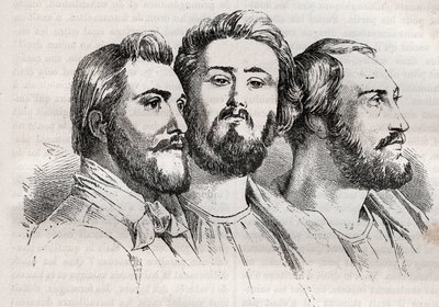 Saint-Simonianisme - Saint-Simonianen - Charles Duveyrier (1803-1866) - Emile Barrault (1799-1869) - Michel Chevalier (1806-1879) - Gravure van 1882 in 