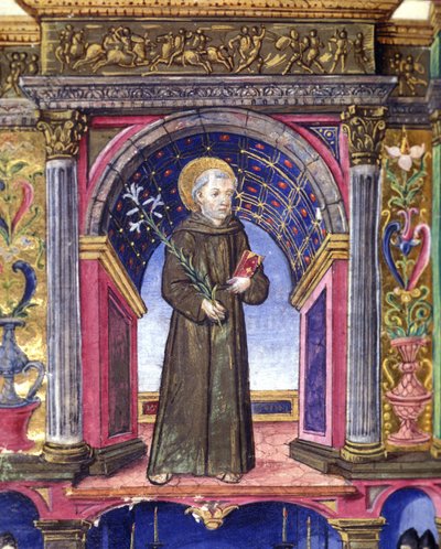 Sint Antonius van Padua (san antonio di padova). 15e-eeuws manuscript. Biblioteca nazionale Braidense. Milaan door Unknown artist